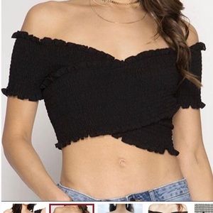 ASTR the Label Crossover Smocked Crop Top - Size M
